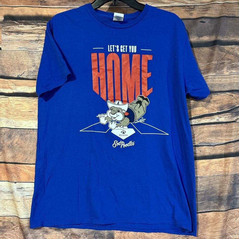 Amarillo Sod Poodles T Shirt Mens L Blue Baseball MiLB RockOne Realty Graphic